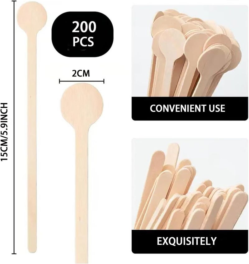 HLSN 200Pcs Coffee Stirrers- 5.9 Inch Natural Wooden Coffee Stirrers With Round Ends, Disposable Biodegradable Cafe Grade Coffee Stir Sticks Wood Beverage Mixer for Coffee Cocktails Milk Tea - Image 4